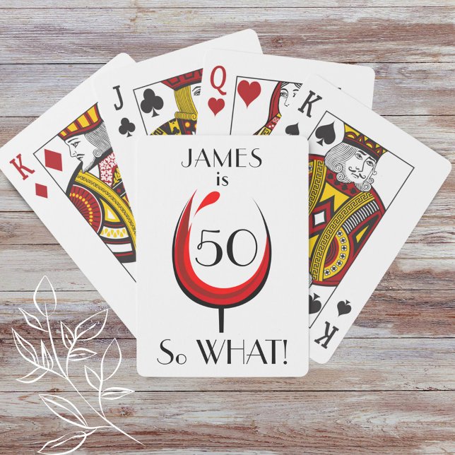 Modern Positive Red Wine Glass 50th Birthday Poker Cards (Creator Uploaded)