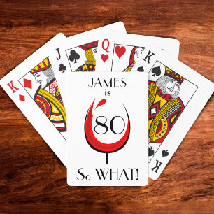 Modern Positive Red Wine Glass 80th Birthday Poker Cards