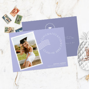Modern Postage Stamp Frame Lilac Photo Grad Announcement