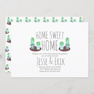 Modern Potted Cactus Greenery Housewarming Party Invitation