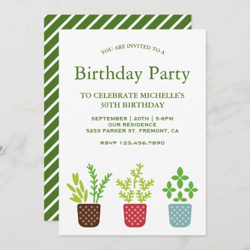 Modern Potted Plants Botanical Birthday Party Invitation