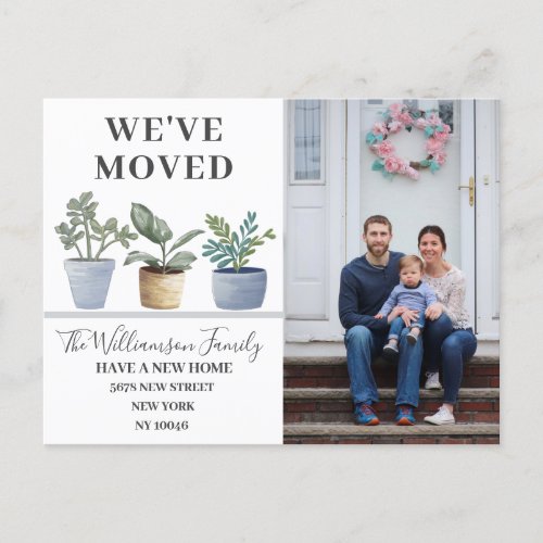Modern Potted Plants Weve Moved  Announcement Postcard