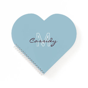Modern Powder Blue Monogram Heart Shaped Notebook