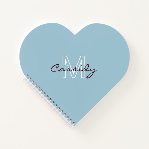 Modern Powder Blue Monogram Heart Shaped Notebook