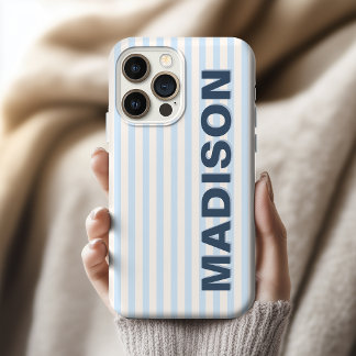 Modern Powder Blue Striped Retired Coworker Name iPhone 16 Pro Max Case