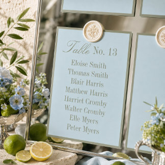 Modern Powder Blue Wedding Seating Chart Table Number