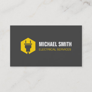 Modern Power Plug Hexagon Logo Electrician Business Card