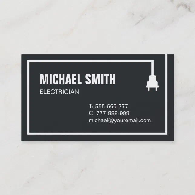 Modern Power Plug Wire Border Electrician Business Card | Zazzle