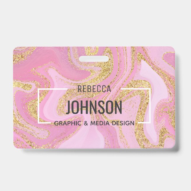 Modern Precious Pink Gold Marble Name - Badge (Front)