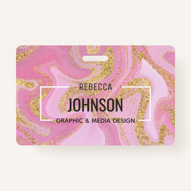 Modern Precious Pink Gold Marble Name - Badge (Front)