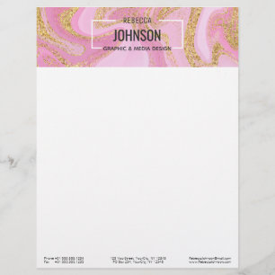 Modern Precious Pink Gold Marble Name - Letterhead