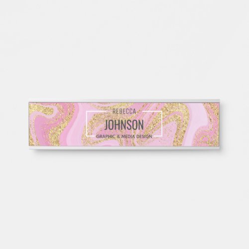 Modern Precious Pink Gold Marble Name _ Name Plate