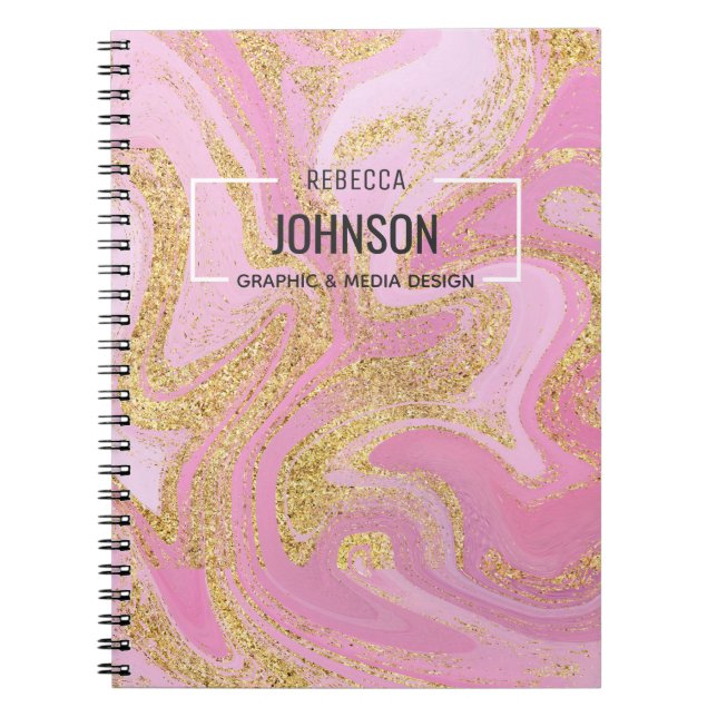 Modern Precious Pink Gold Marble Name - Notebook (Front)
