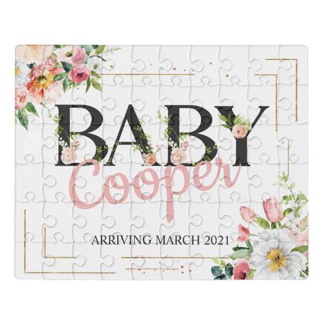 Modern Pregnancy Announcement With Spring Flowers Jigsaw Puzzle (Puzzle Horizontal)