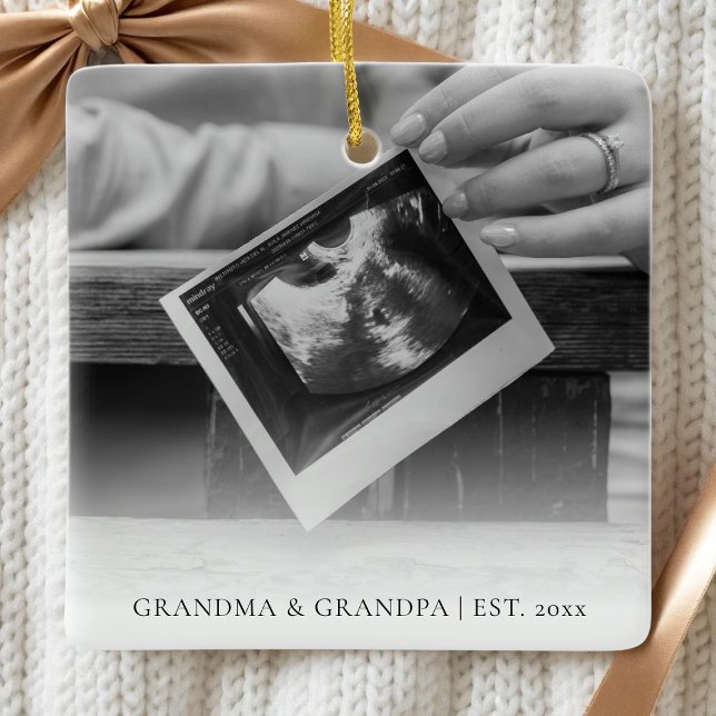 Modern Pregnancy Expecting Baby Ultrasound Photo Ceramic Ornament (Modern Pregnancy Expecting Baby Ultrasound Photo Ceramic Ornament)