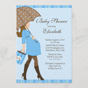 Modern Pregnant Mom Blue Boy Baby Shower Invitation
