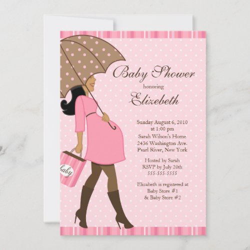 Modern Pregnant Mom Pink Girl Baby Shower 5x7 Paper Invitation Card