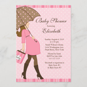 Modern Pregnant Mom Pink Girl Baby Shower Invitation