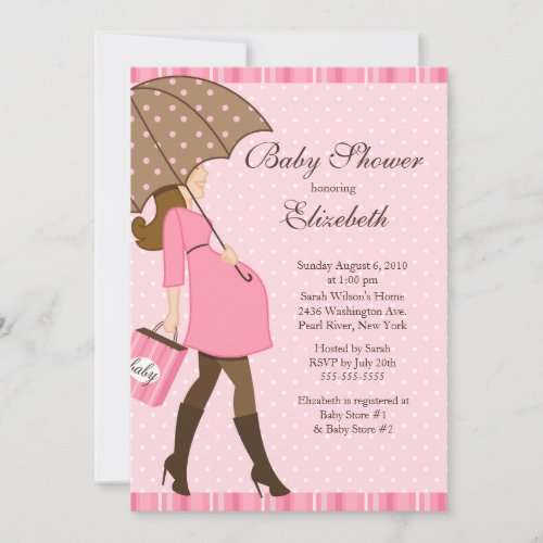 Modern Pregnant Mom Pink Girl Baby Shower Personalized Announcements