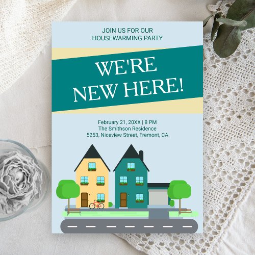 Modern Preppy Blue Green Housewarming Party Invite