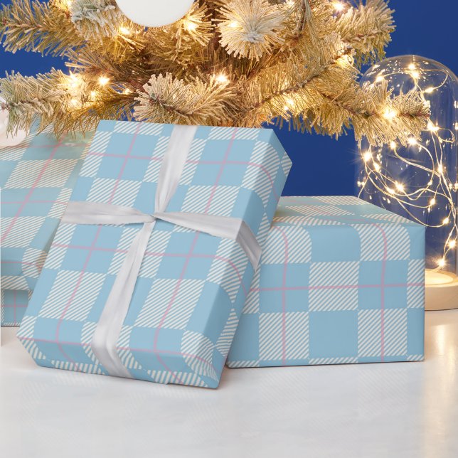 Modern Preppy Blue & Pink Plaid Wrapping Paper (Holidays)