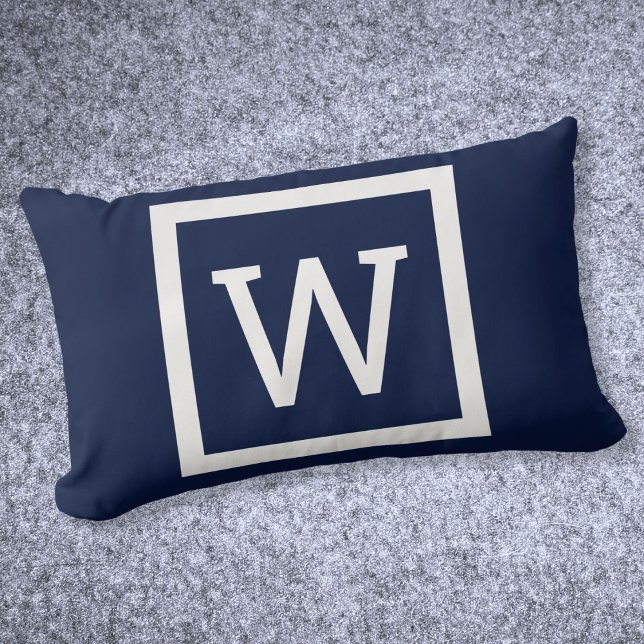 Modern Preppy Graphic Monogram Navy Blue Lumbar Pillow (Modern Preppy Graphic Monogram Navy Blue Lumbar Pillow)