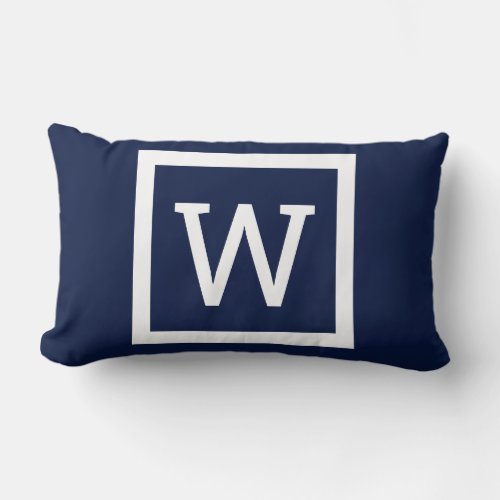 Modern Preppy Graphic Monogram Navy Blue Lumbar Pillow