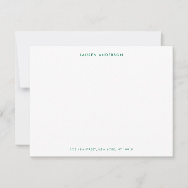 Modern Preppy Green Personalized Flat Note Card (Front)