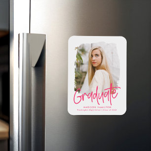 Modern Preppy Hot Pink Script Photo Graduation Magnet
