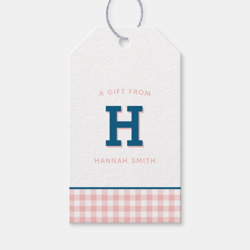 Modern Preppy Monogram and Gingham Gift Tags