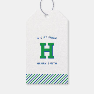 Modern Preppy Monogram and Stripe Gift Tags