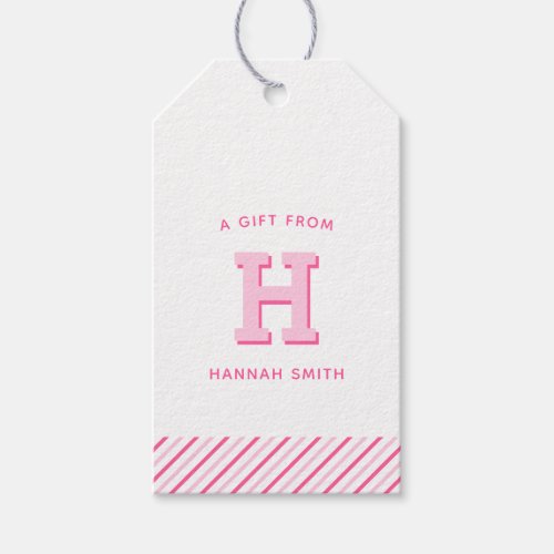 Modern Preppy Monogram and Stripe  Gift Tags