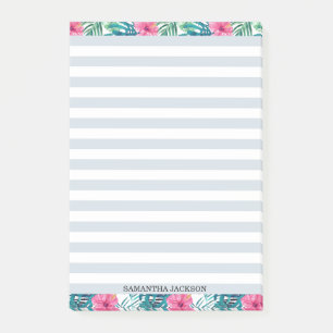 Modern Preppy Palm Beach Hibiscus Custom Lined Post-it Notes