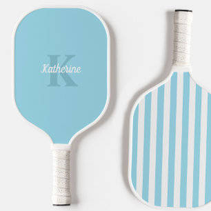 Modern Preppy Pastel Blue Monogrammed Feminine Pickleball Paddle