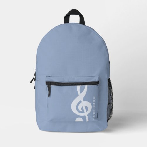 Modern Preppy Pastel Blue Music Art Monogram Name Printed Backpack