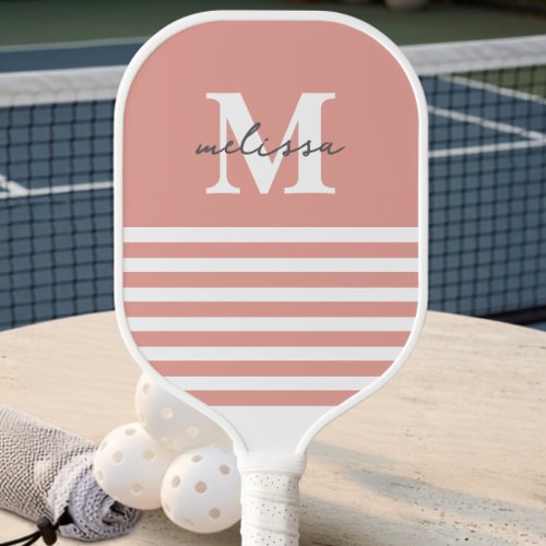 Modern Preppy Pastel Blush Orange Monogrammed Name Pickleball Paddle