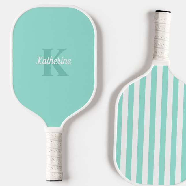 Modern Preppy Pastel Mint Monogrammed Feminine Pickleball Paddle (Creator Uploaded)
