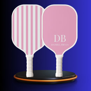 Modern Preppy Pastel Pink Monogrammed Carbon Fiber Pickleball Paddle