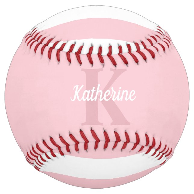 Modern Preppy Pastel Pink Monogrammed Feminine Softball (Front)