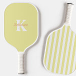 Modern Preppy Pastel Yellow Monogrammed Feminine Pickleball Paddle<br><div class="desc">Modern pickleball paddle with custom monogram and name in pretty feminine design in pastel colors,  with trendy preppy striped detail</div>