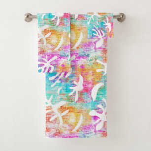 Modern Preppy Pink Blue Tropical Bath Towel Set