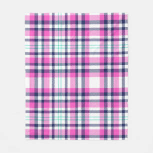 Modern Preppy Pink Navy White Girly Tartan Pattern Fleece Blanket