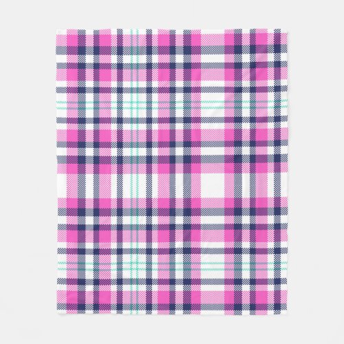 Modern Preppy Pink Navy White Girly Tartan Pattern Fleece Blanket