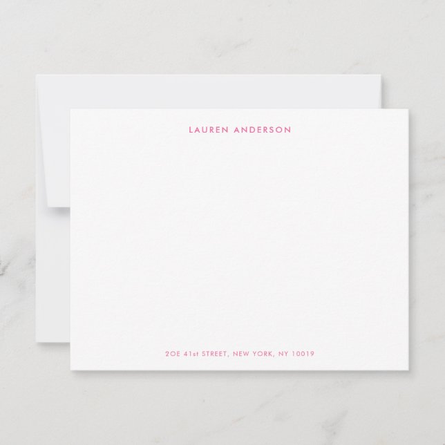 Modern Preppy Pink Personalized Flat Note Card (Front)