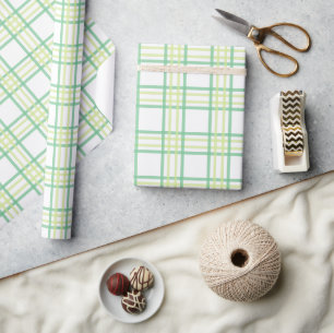 Modern Preppy Plaid in Pastel Green Lime Wrapping Paper