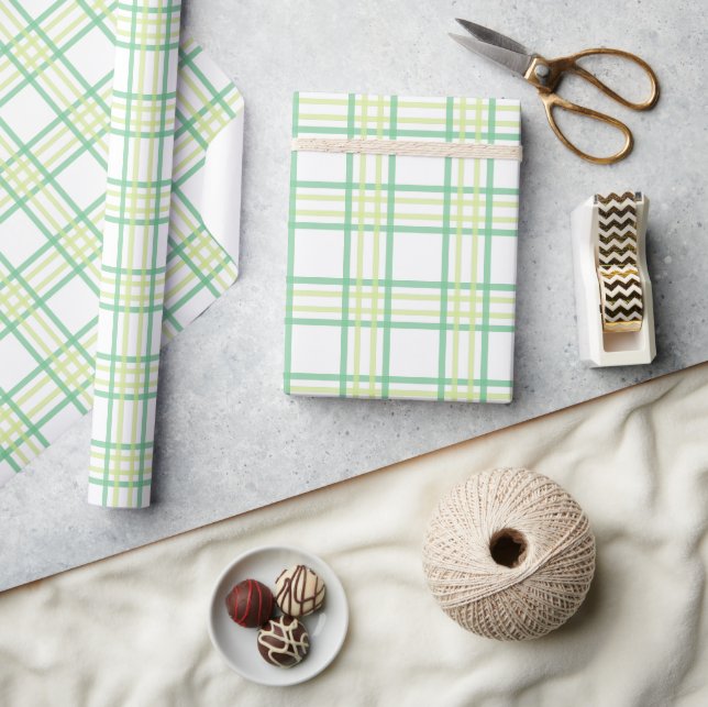 Modern Preppy Plaid in Pastel Green Lime  Wrapping Paper (Crafts)