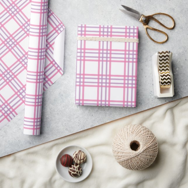 Modern Preppy Plaid in Pastel Pink Purple Wrapping Paper (Crafts)