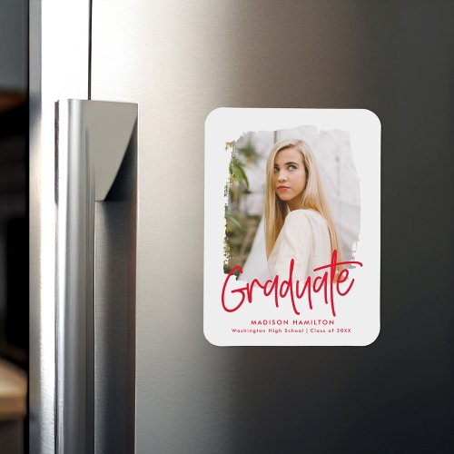 Modern Preppy Red Script Photo Graduation Magnet