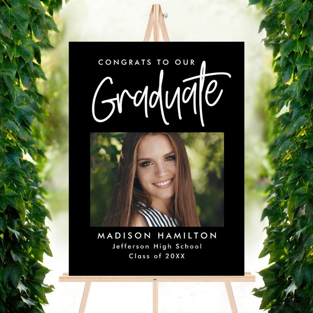 Modern Preppy Script Black Photo Graduation Party Foam Board (Creator Uploaded)