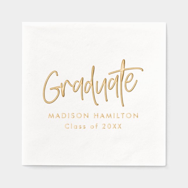Modern Preppy Script Graduation Party Foil Napkins (Front)